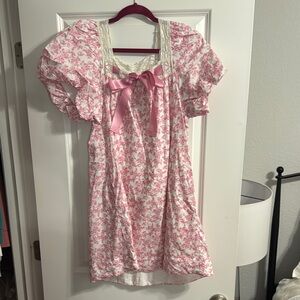 Entro Pink Floral Dress with Lace Trim